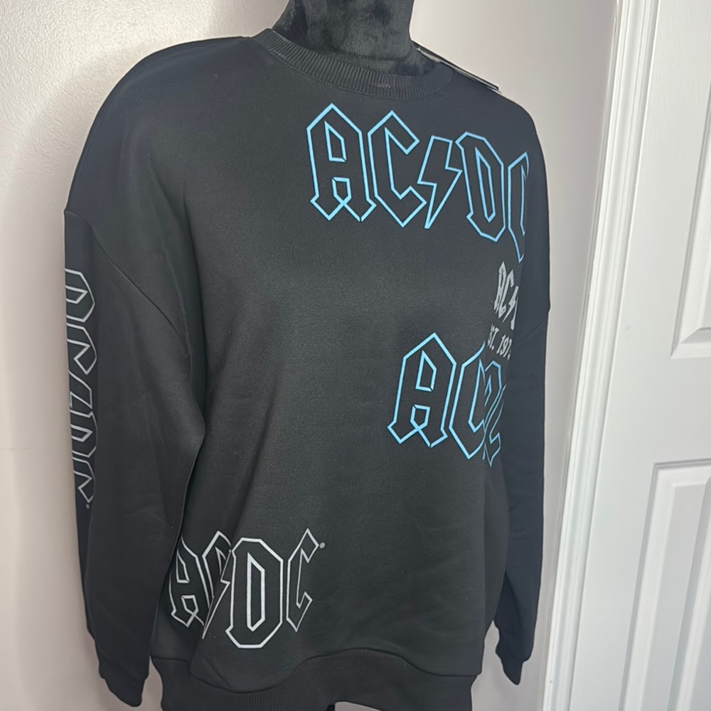 AC/DC Black Crew Neck Sweater with Bold Graphics